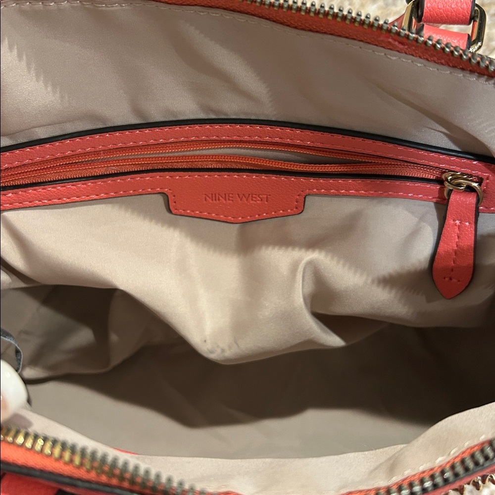 Nine West Vibrant Coral Satchel/ Crossbody Bag detachable adjustable strap - Picture 7 of 11